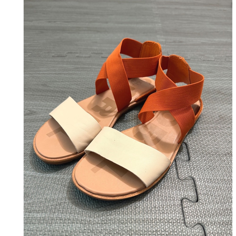 Sorel Ella II Sandal Womens 7.5 Orange Cream Elastic Leather Flat